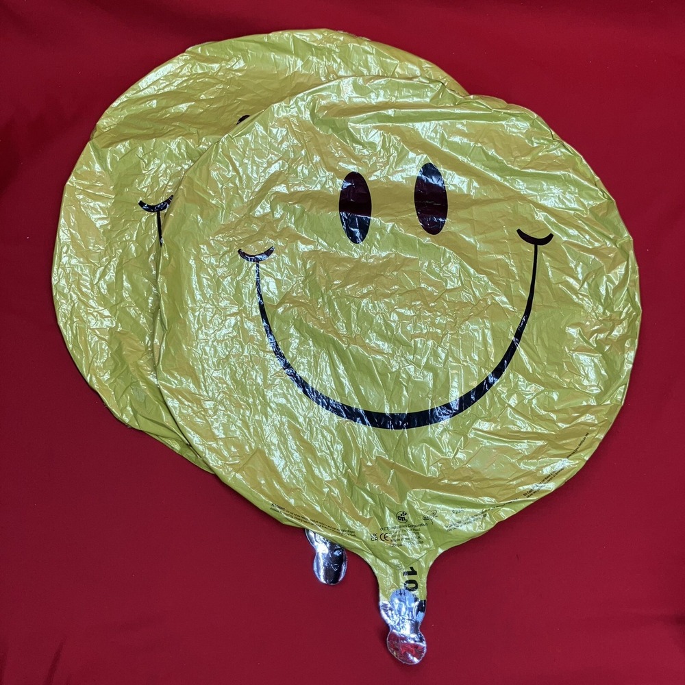 2 - 16" Yellow Smiley Face Balloon / Mylar Foil / Birthday Party Fun Emoji Round